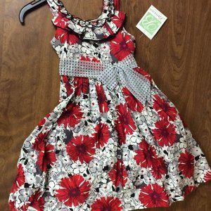 NWT BONNIE JEAN Girl's Floral Dress Red Gray Black Floral Occasion Sleeveless